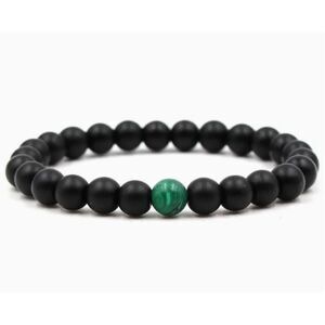 8mm Honed Matte Black Obsidian Green Malachite bead Stretch Bracelet Protective